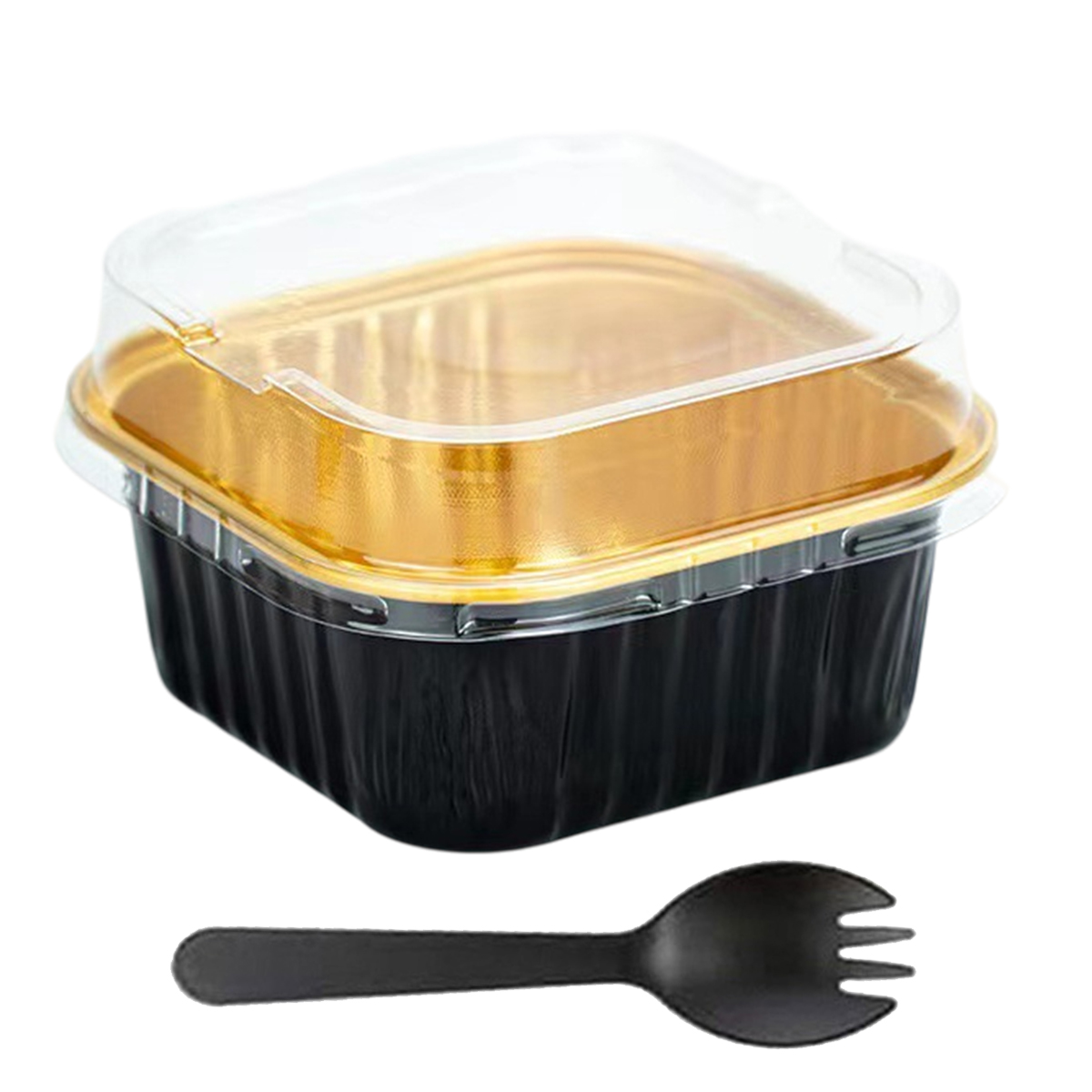 Aluminium Foil Square Brownie Baking Cups, Mini Loaf Pans With Lids 50 Pack, Disposable Baking Pan, Cupcake Container for Brownie Bread Cheesecake-Black - Black Gold